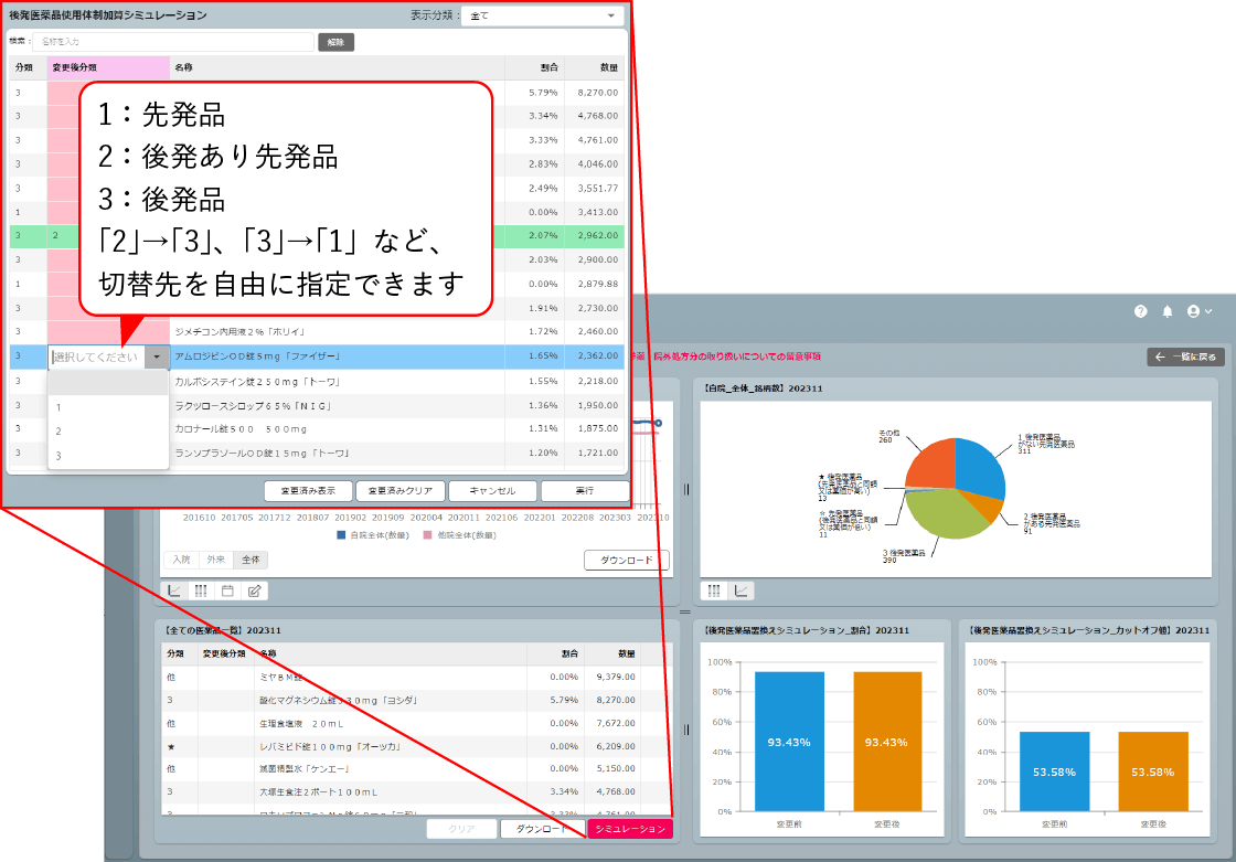 後発医薬品使用体制加算の画面画像