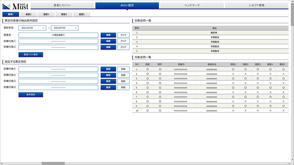 「MDV Must」の画面イメージ　みらい設定